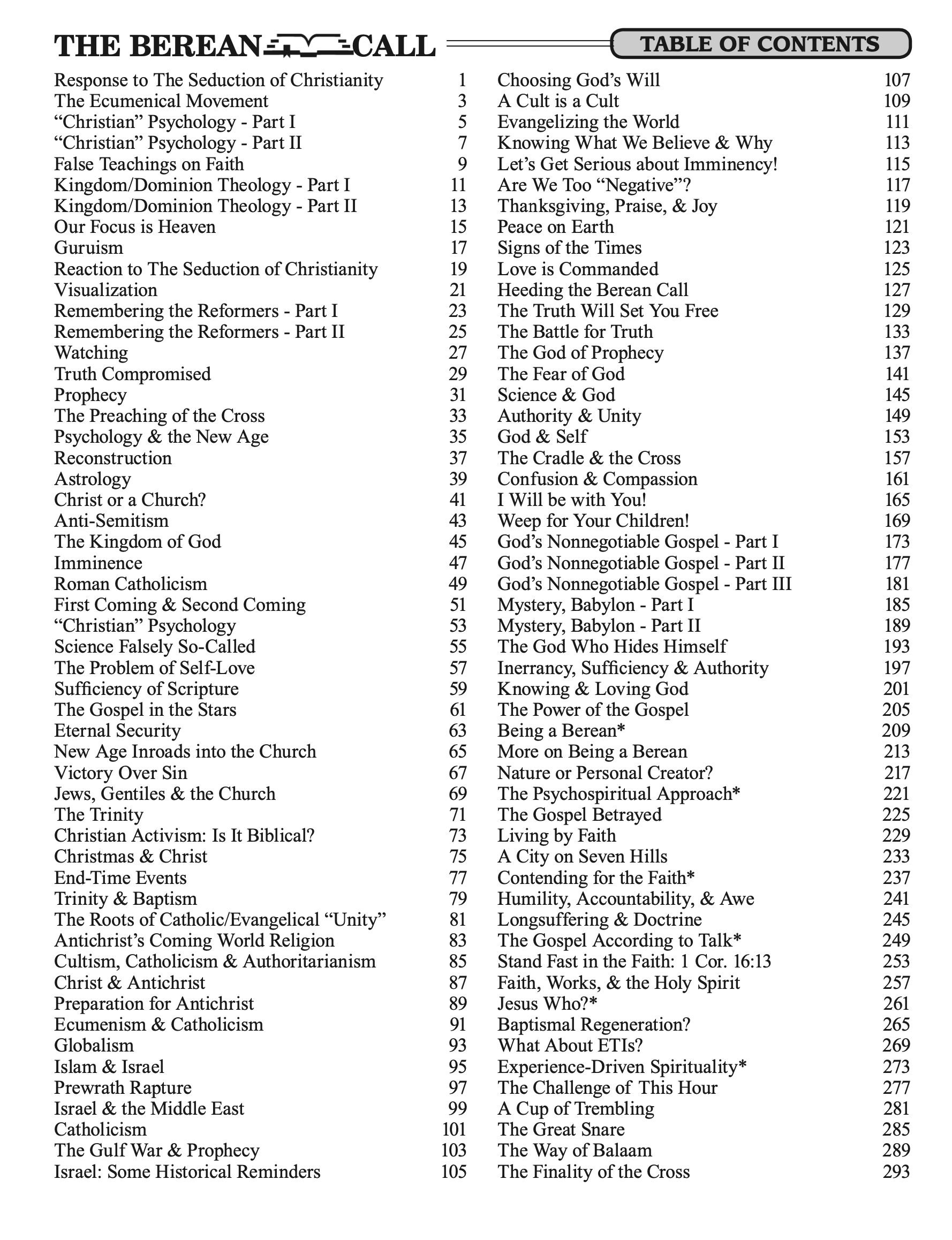 Reprints Table of Contents